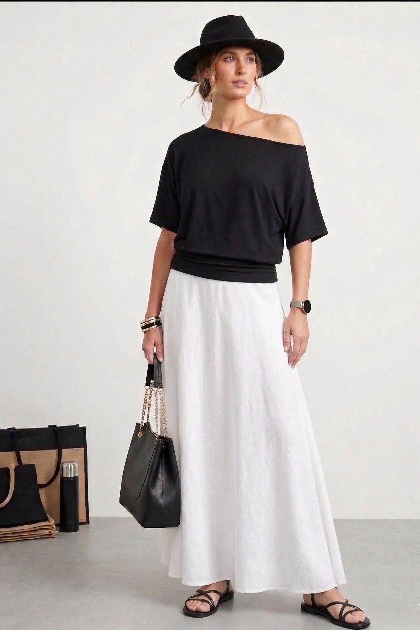 One-Shoulder Ruched Waist Knit Top