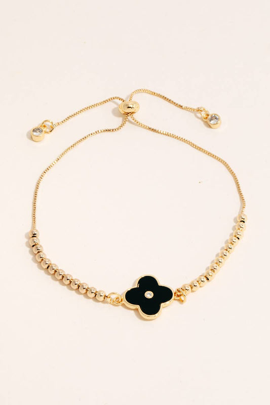 Mother Of Pearl Clover Charm Beaded Strand Bracelet
