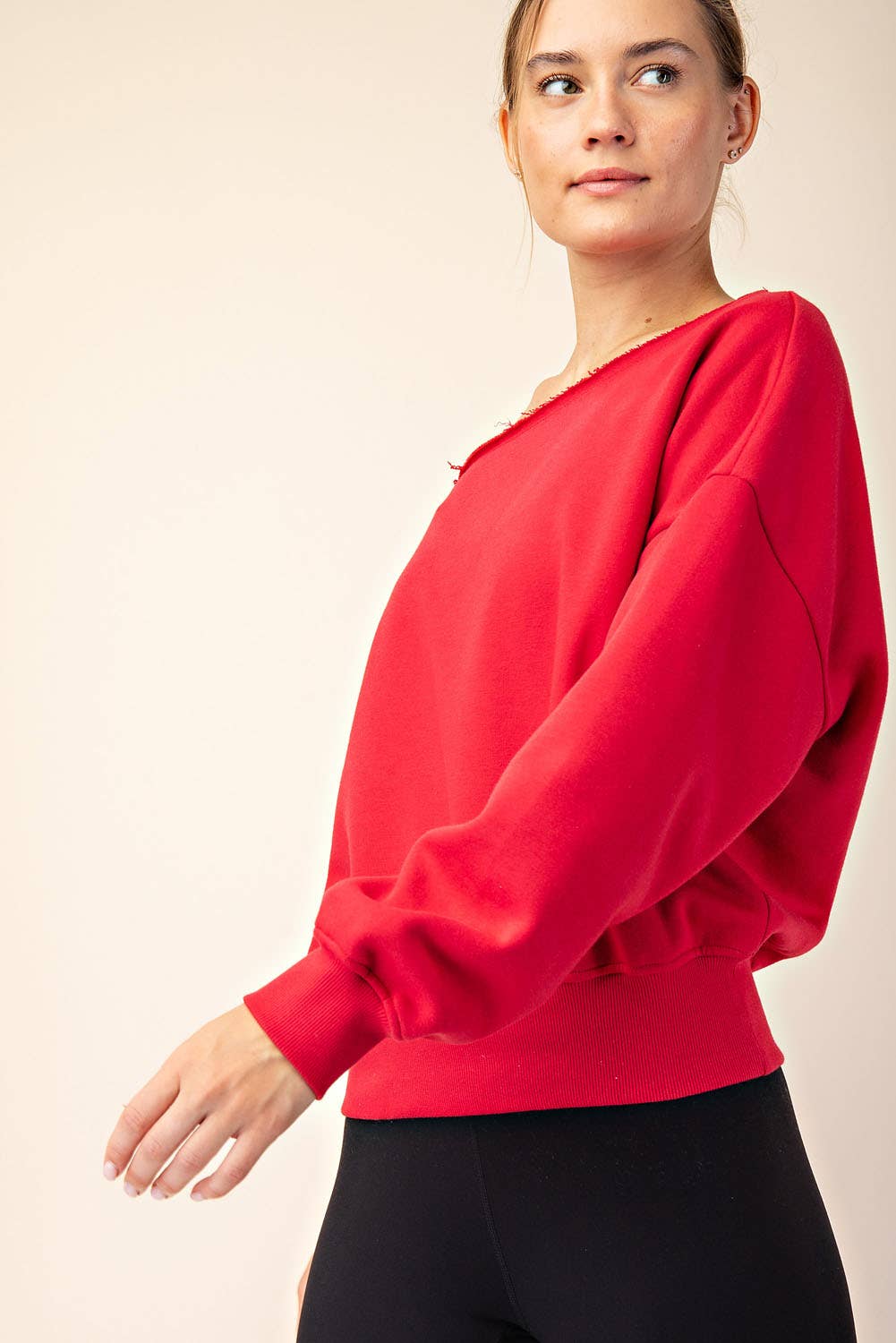 FRENCH TERRY FLEECE OFF SHOULDER TOP