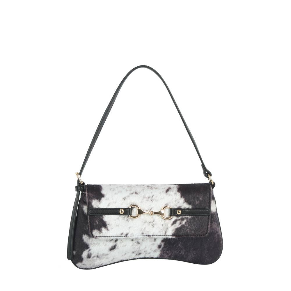 Cow Print Horsebit Flap Shoulder Bag