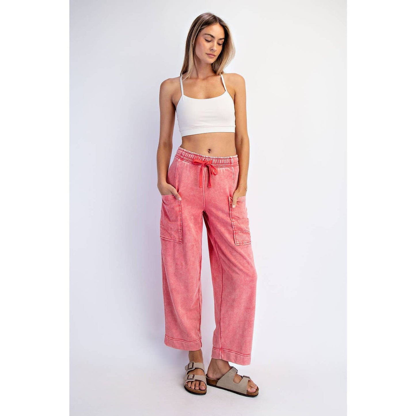 MINERAL WASHED FRENCH TERRY CROPPED CARGO PANT
