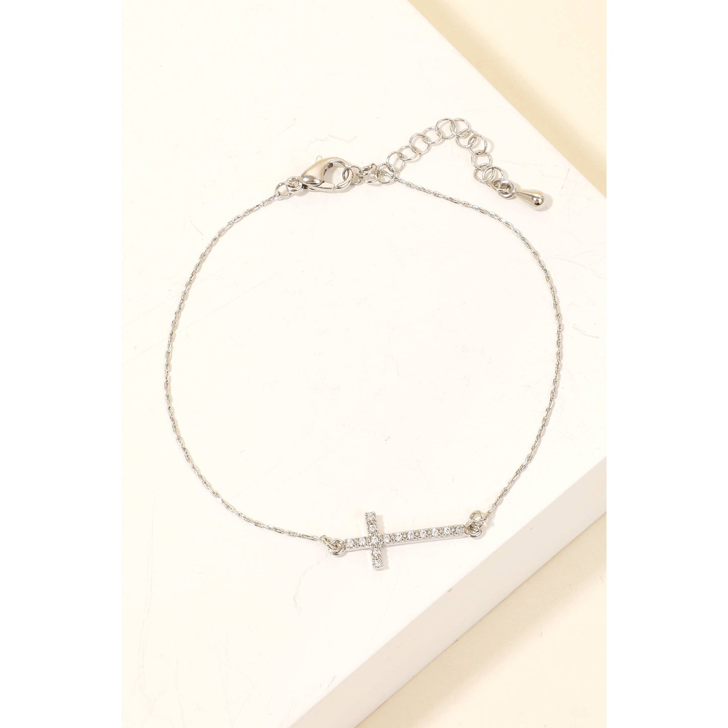 Gold Dipped Studded Cross Charm Chain Bracelet