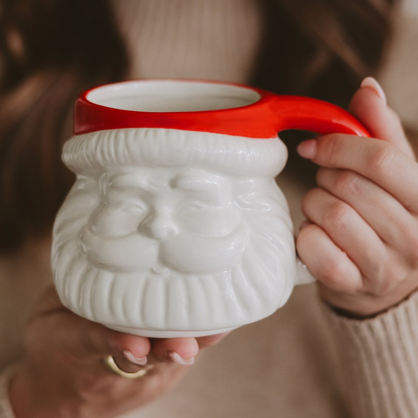Red Hat Santa Coffee Mug - Christmas Decor