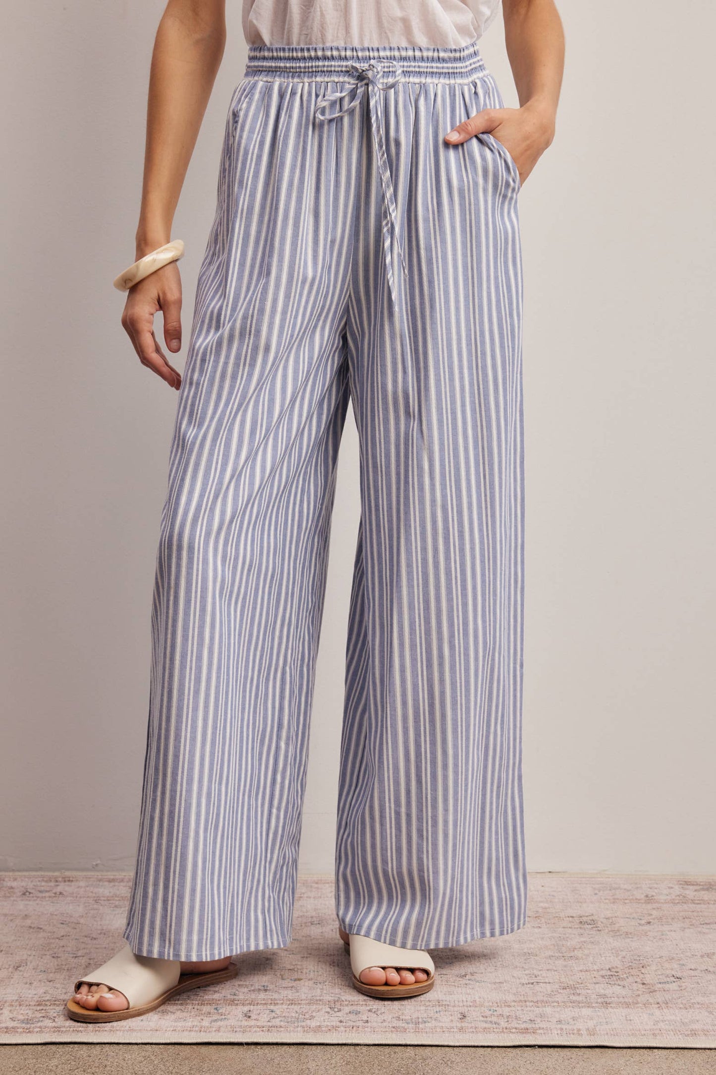 Striped Cotton Wide-Leg Pants