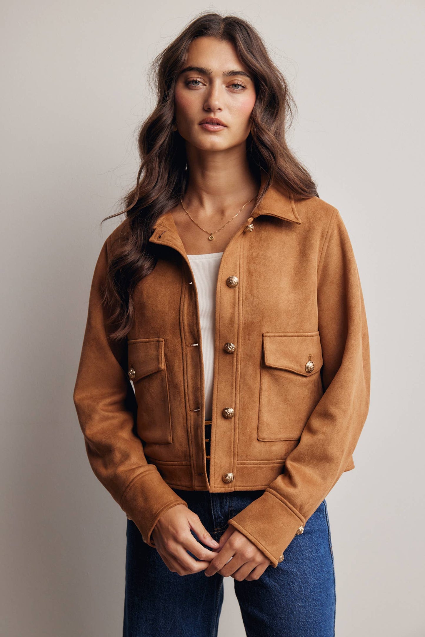 Lined Stretch Suede Utility Jacket FJ0014