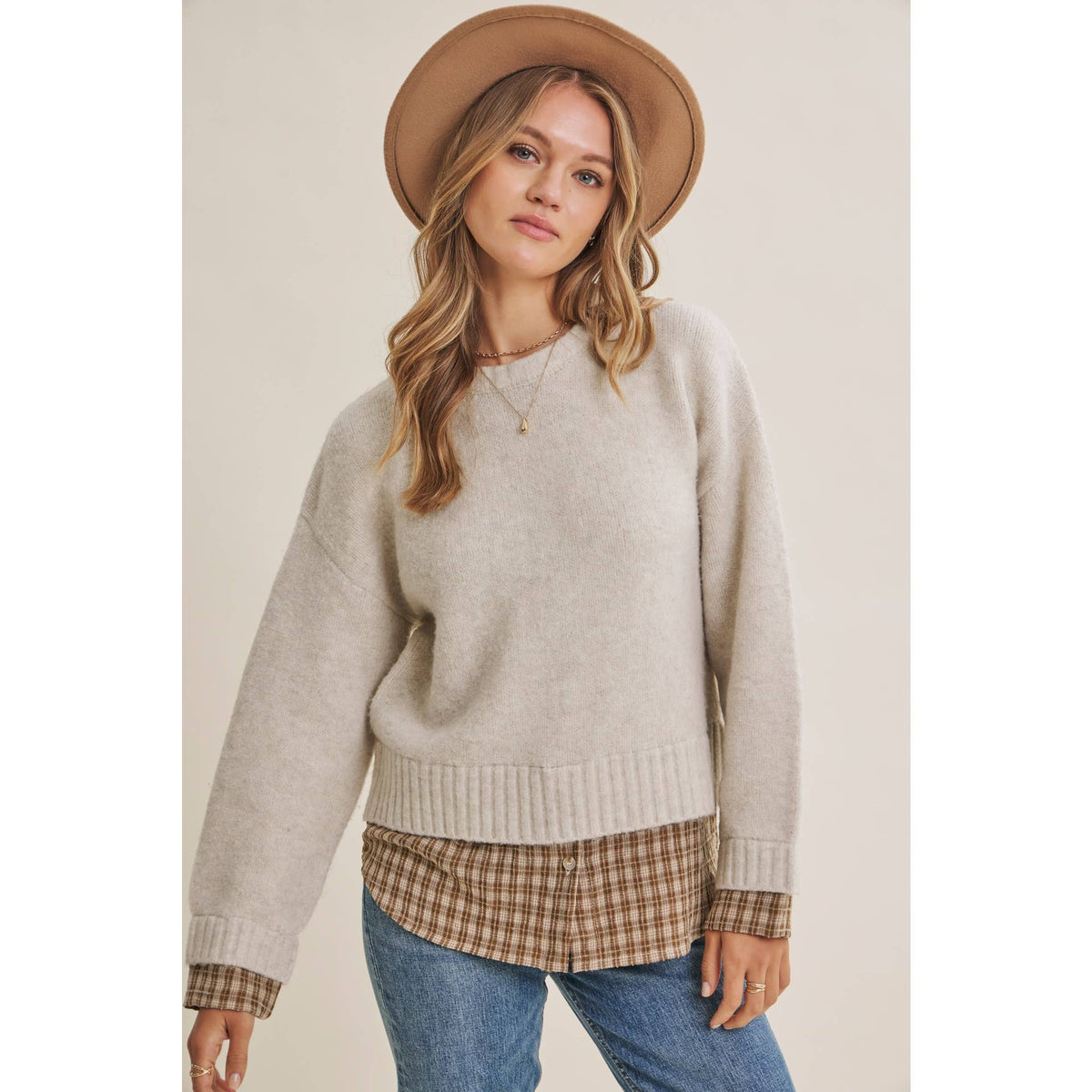 Country Road plaid hem sweater