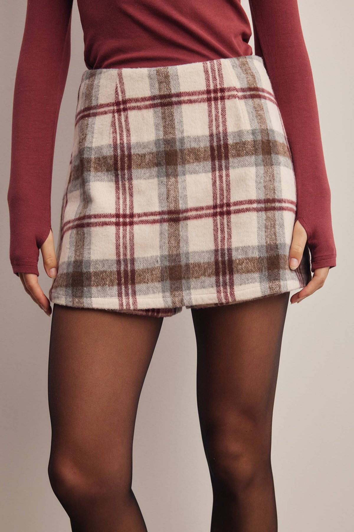 Plaid Wool Blend Skort