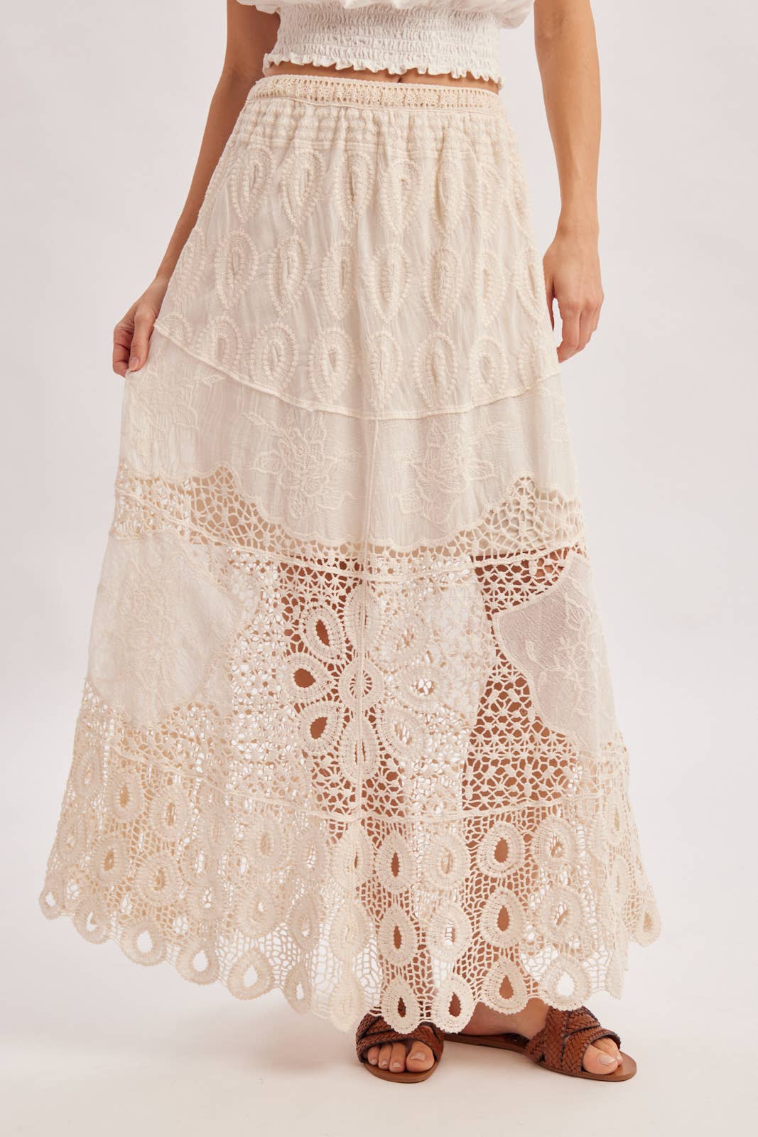 BOHO CROCHET MAXI SKIRT WITH LINING