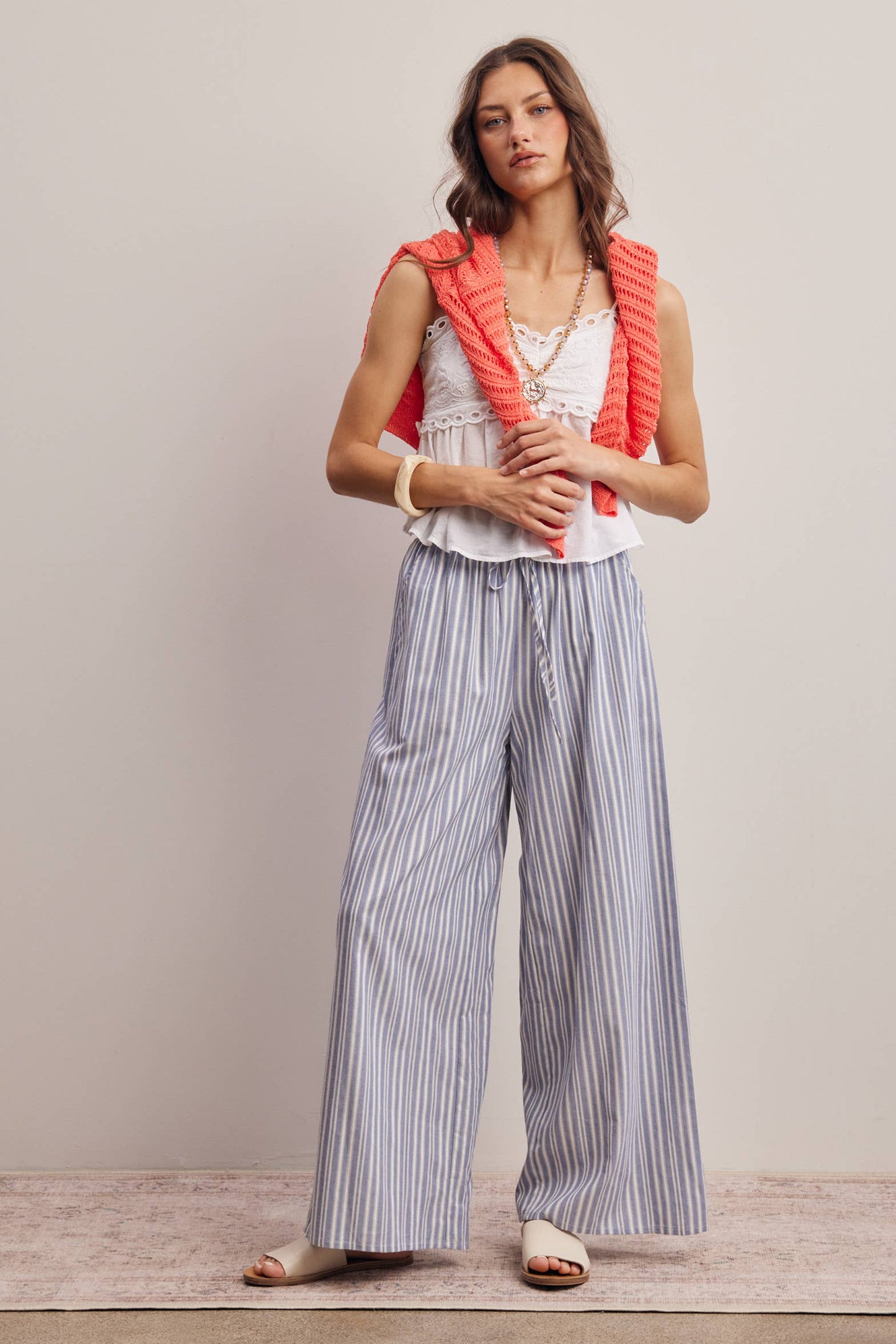 Striped Cotton Wide-Leg Pants