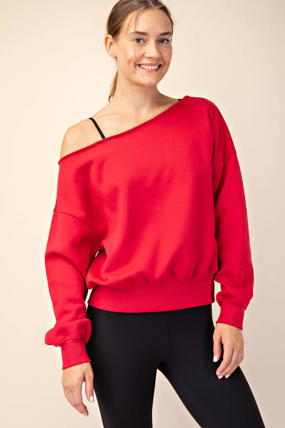 FRENCH TERRY FLEECE OFF SHOULDER TOP
