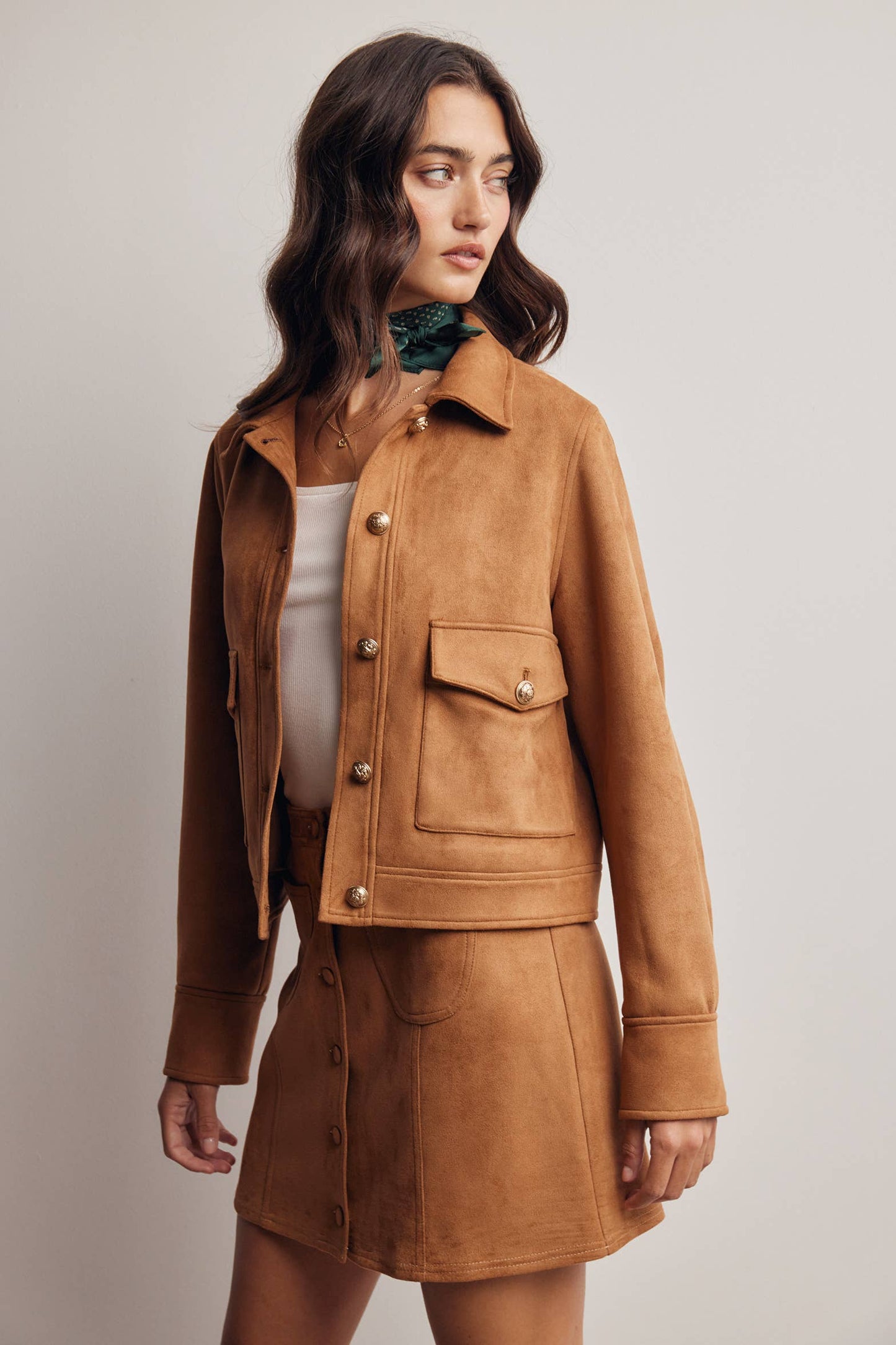 Lined Stretch Suede Utility Jacket FJ0014
