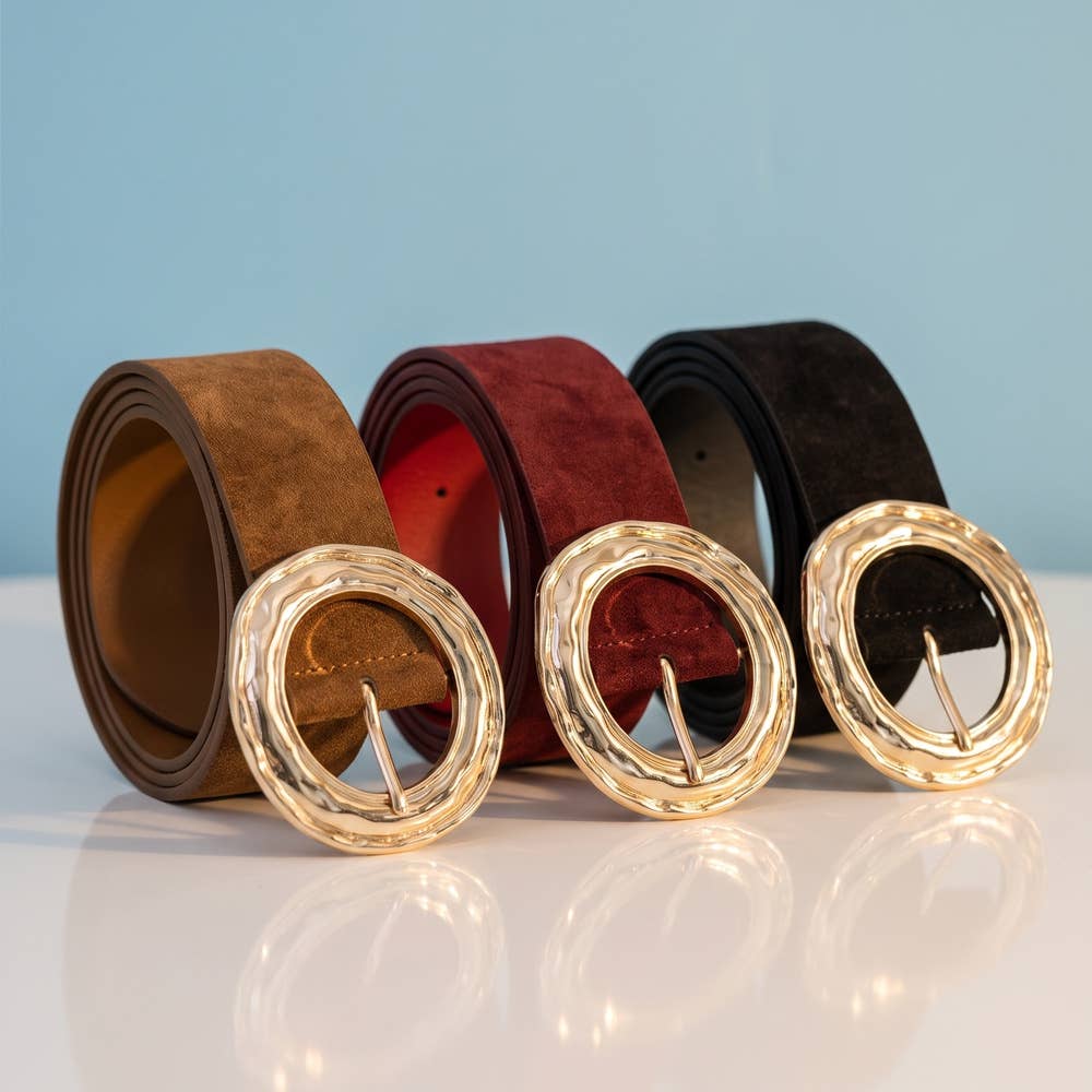 Suede Hammered Round Buckle Belt