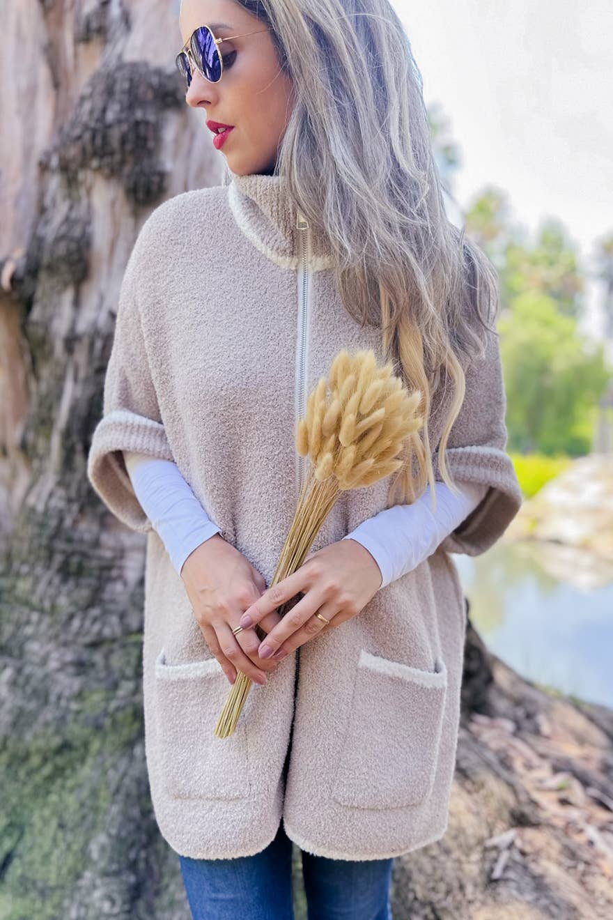 Zip-Up Knit Cardigan with Pockets