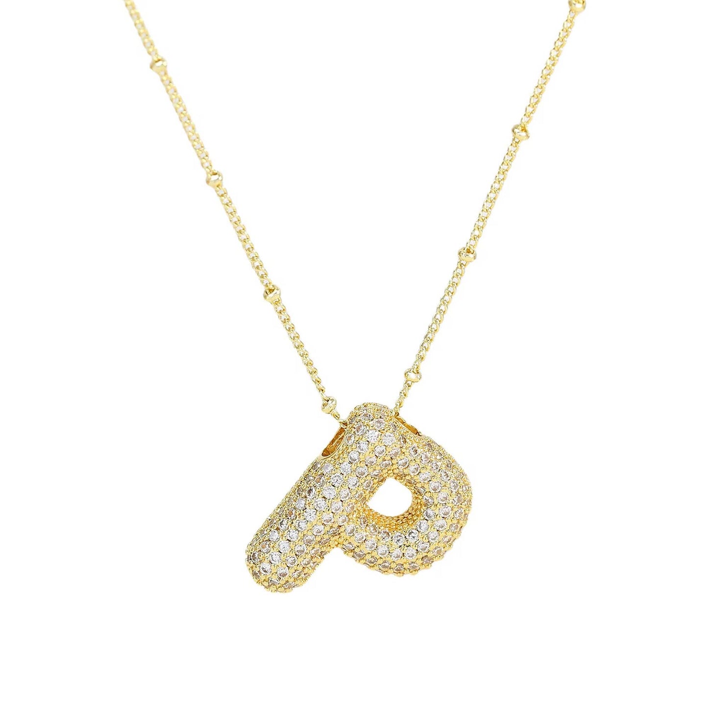 Initial CZ Balloon Bubble 18K Gold Necklace