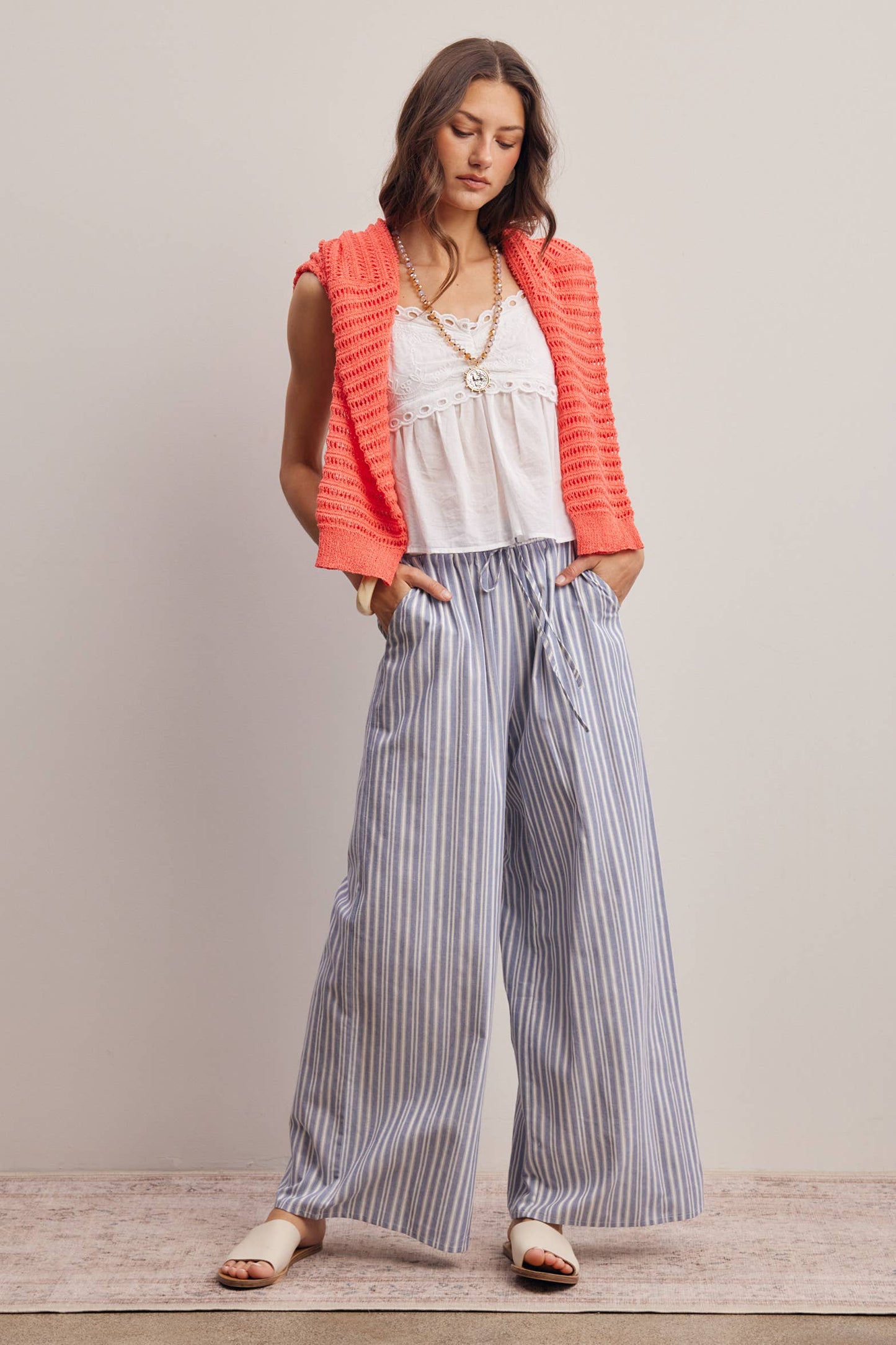 Striped Cotton Wide-Leg Pants