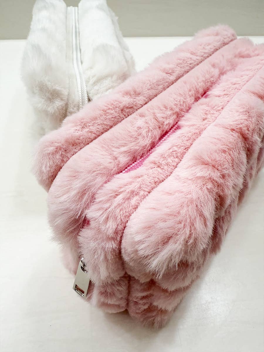 Faux Fur Quilted Cosmetic Pouch