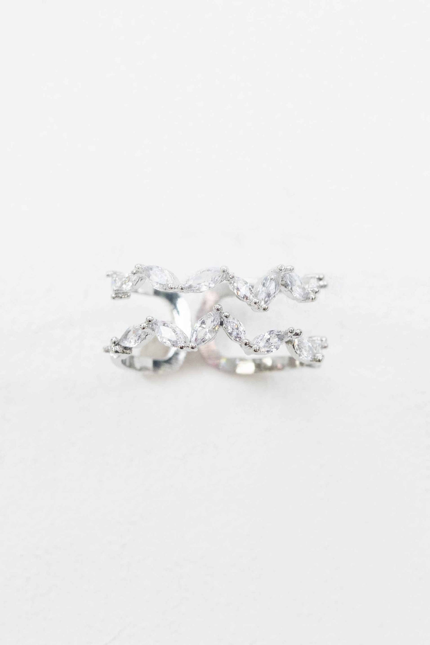 Stone Double Layer Adjustable Ring | Silver