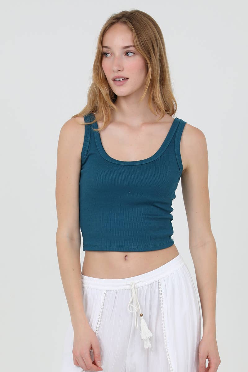 X2CA5-ASIS RIB KNIT SCOOP NECK TANK