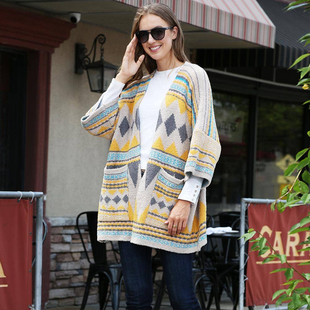 Tribal Patterned Front Pockets Cardigan