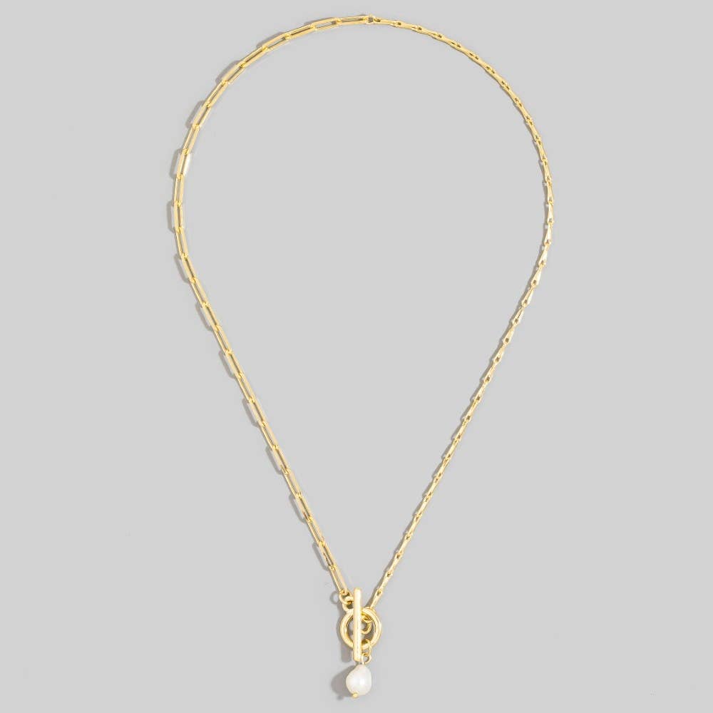 Toggle Chain Pearl Charm Necklace