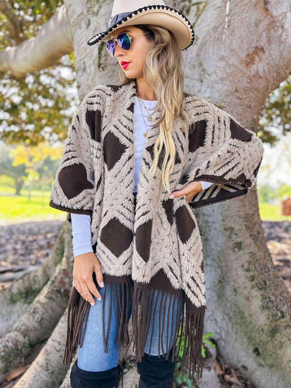 Western Boho 3D Textured Ruana Cardigan