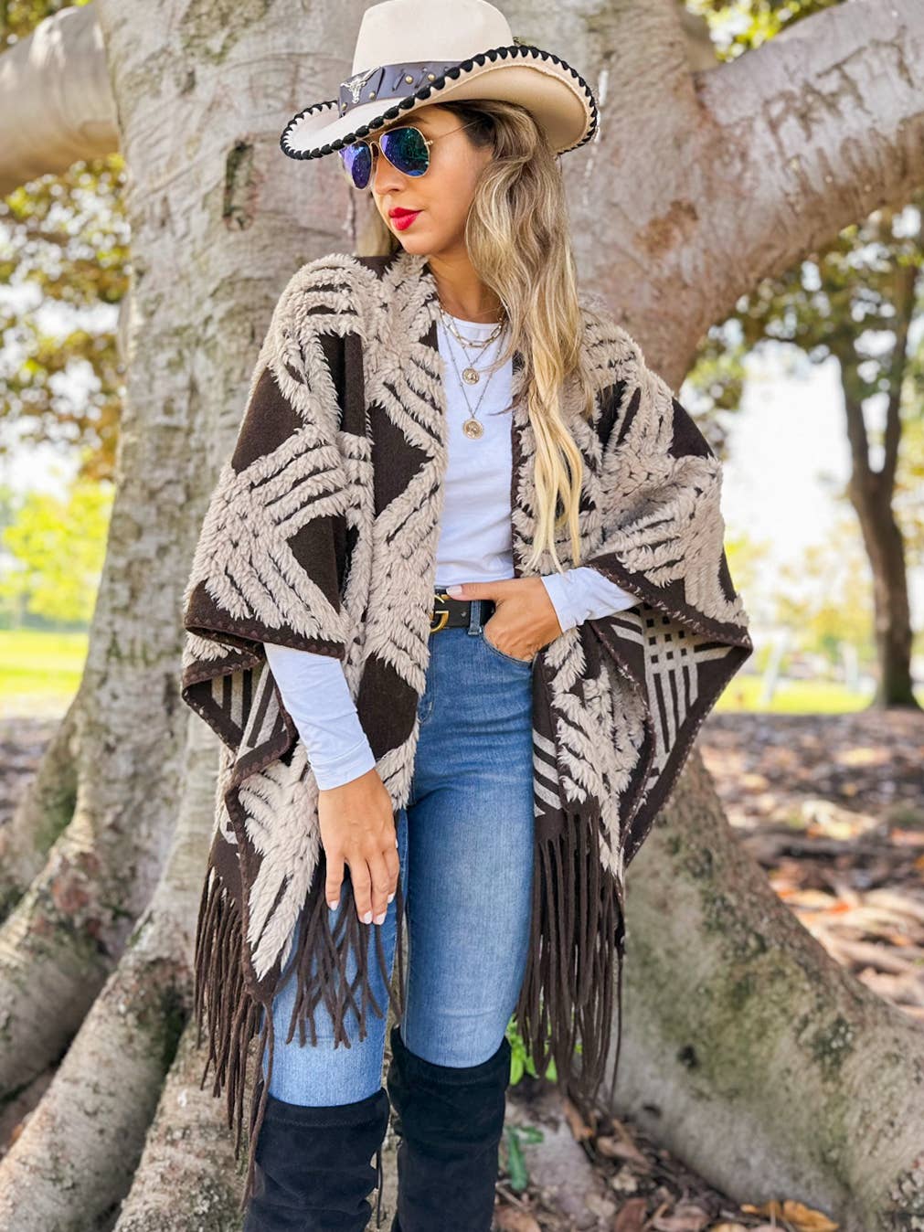 Western Boho 3D Textured Ruana Cardigan