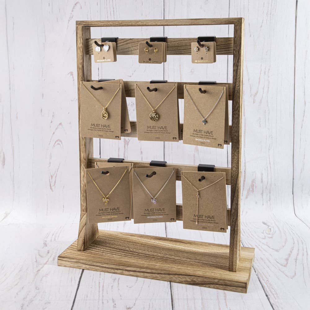 Wood Jewelry Card Display Stand With Twenty Hooks