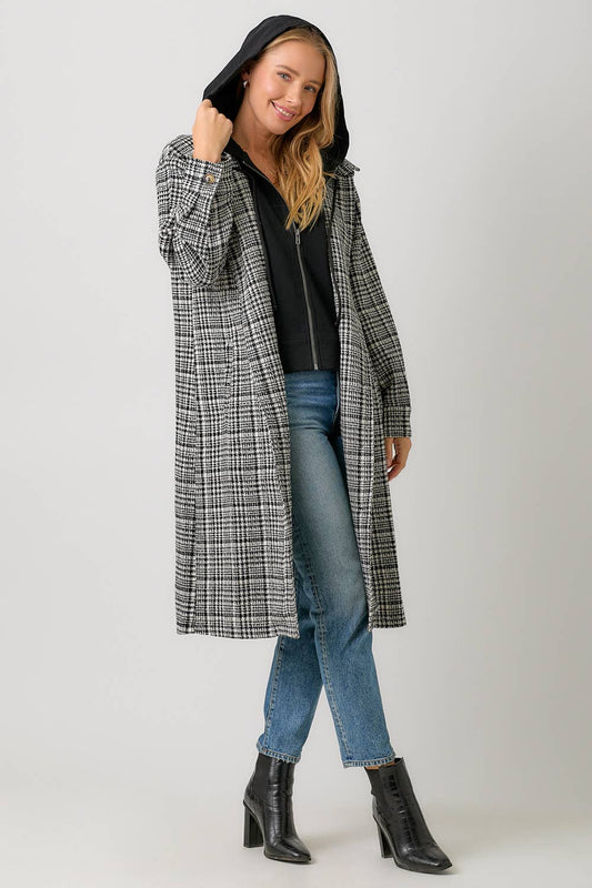 Hoodie Plaid Long Jacket