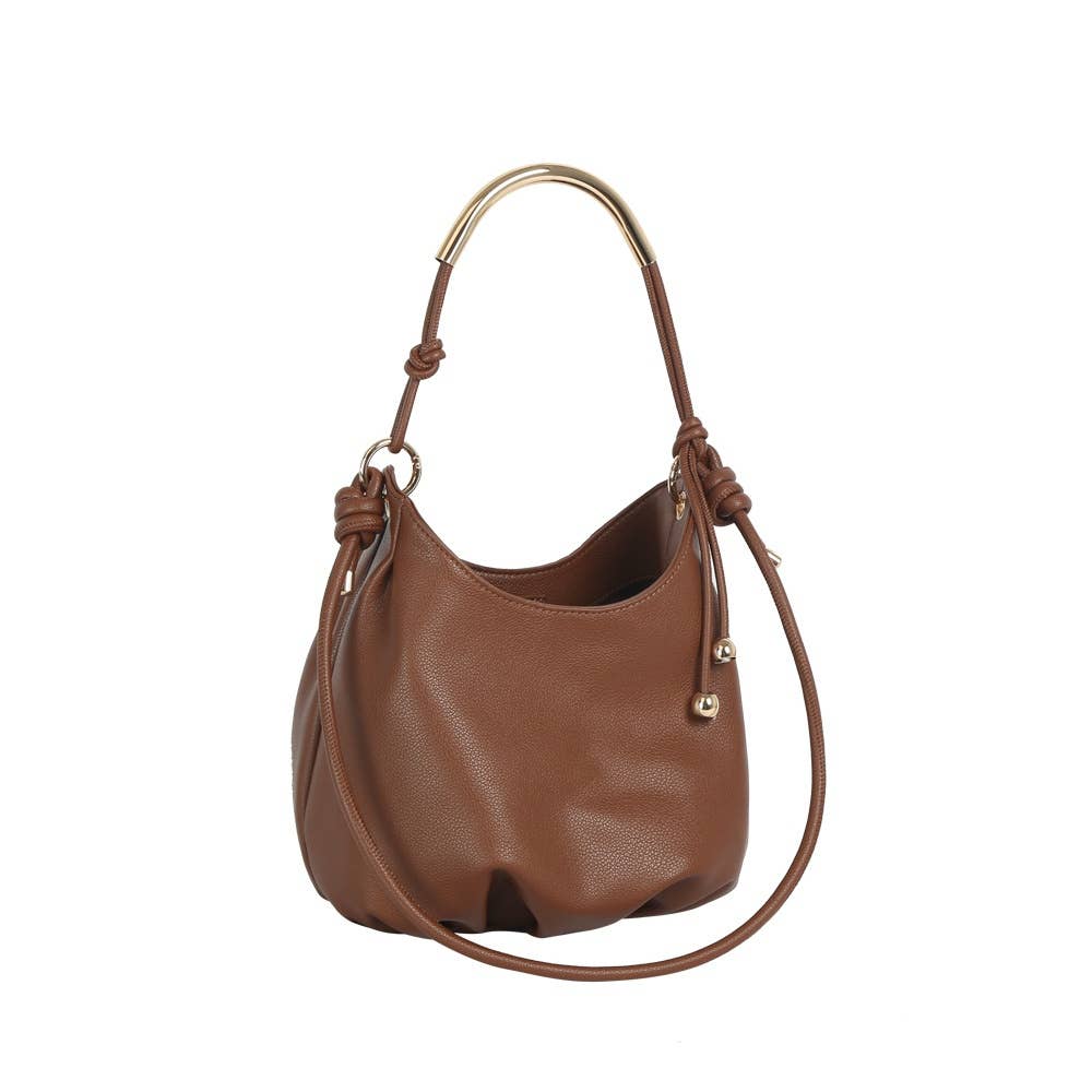 Curved Bar Handle Slouchy Bucket Bag