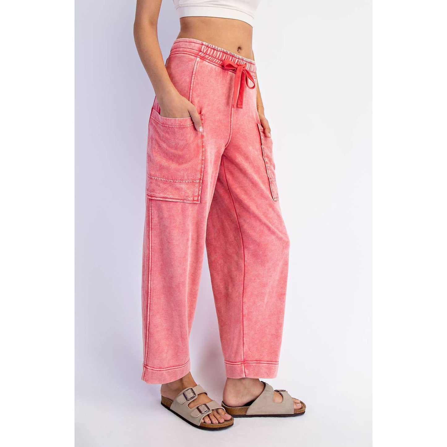 MINERAL WASHED FRENCH TERRY CROPPED CARGO PANT