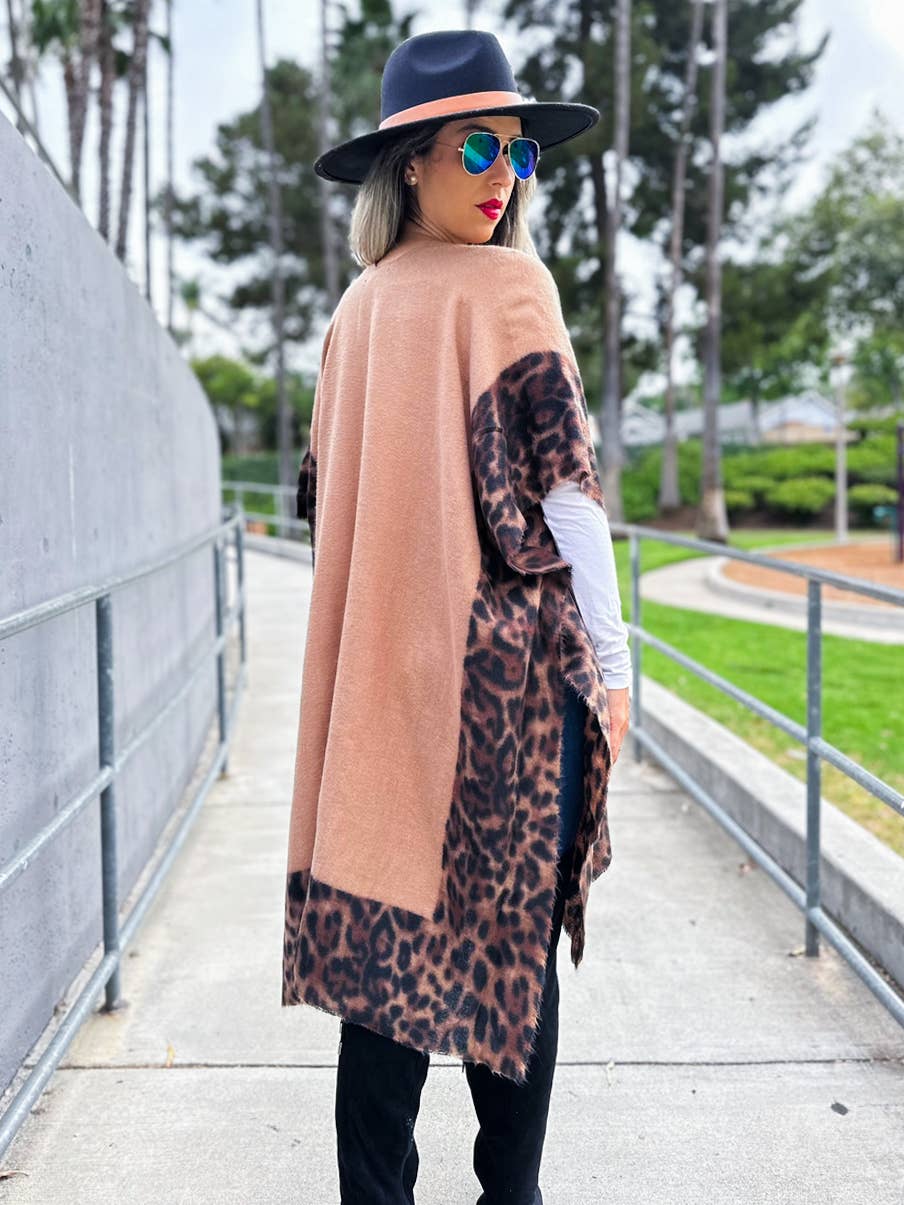 Camel Chic Leopard Print Cutedge Lightweight Ruana Cardigan