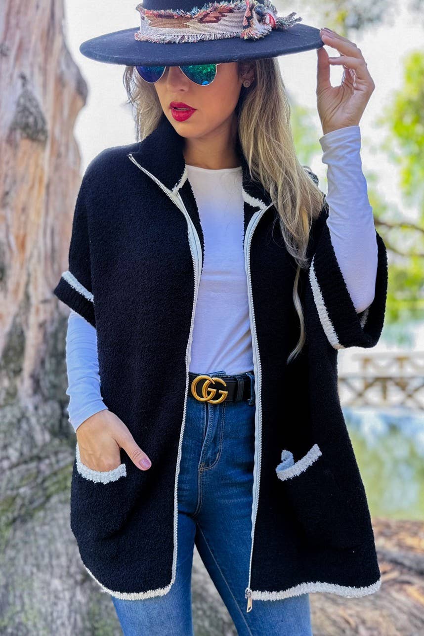 Zip-Up Knit Cardigan with Pockets