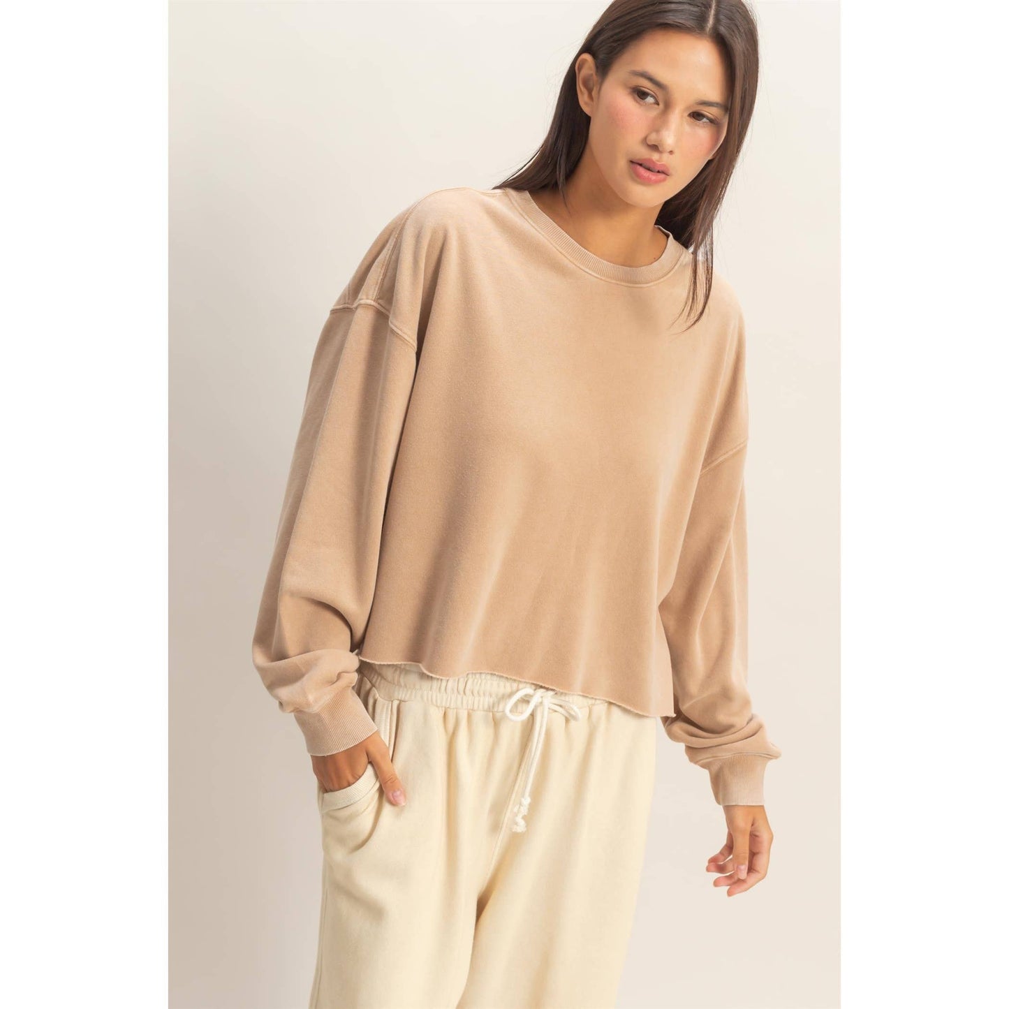 Cropped Mineral Wash Sweatshirt