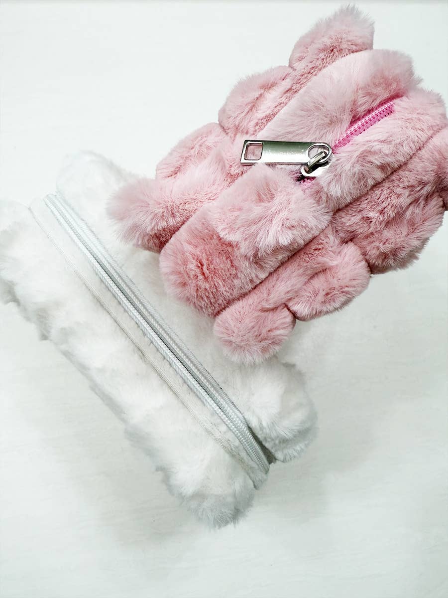 Faux Fur Quilted Cosmetic Pouch