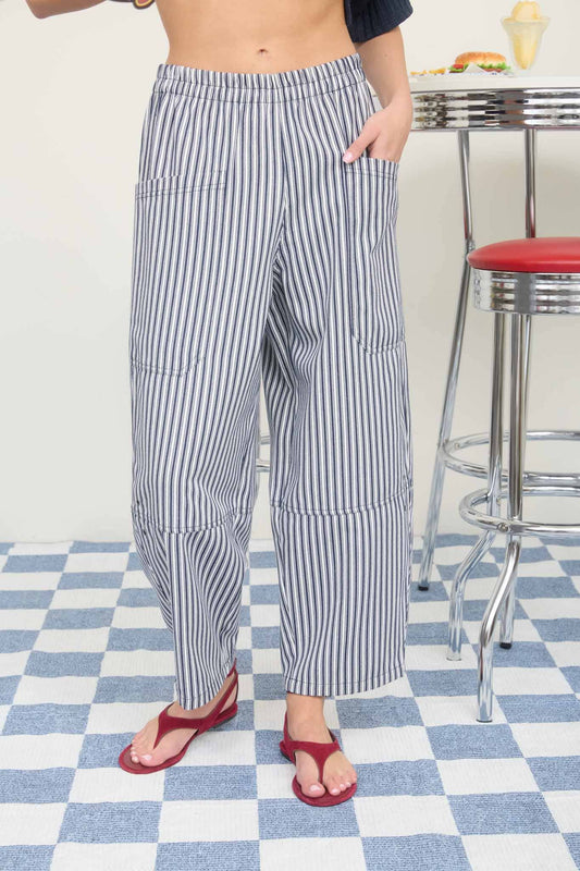 STRIPE POCKET DETAIL WIDE LEG PANTS