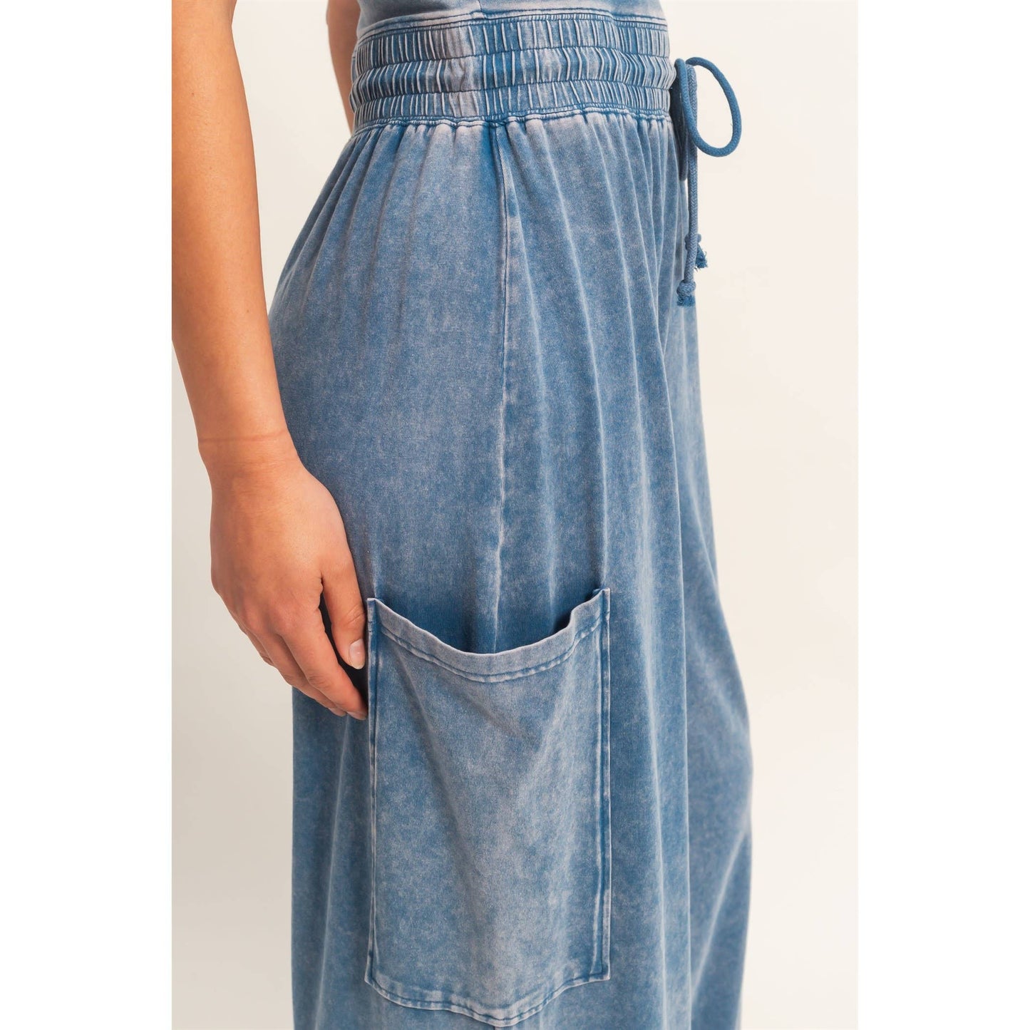 Mineral Wash Strapless Wide-Leg Jumpsuit