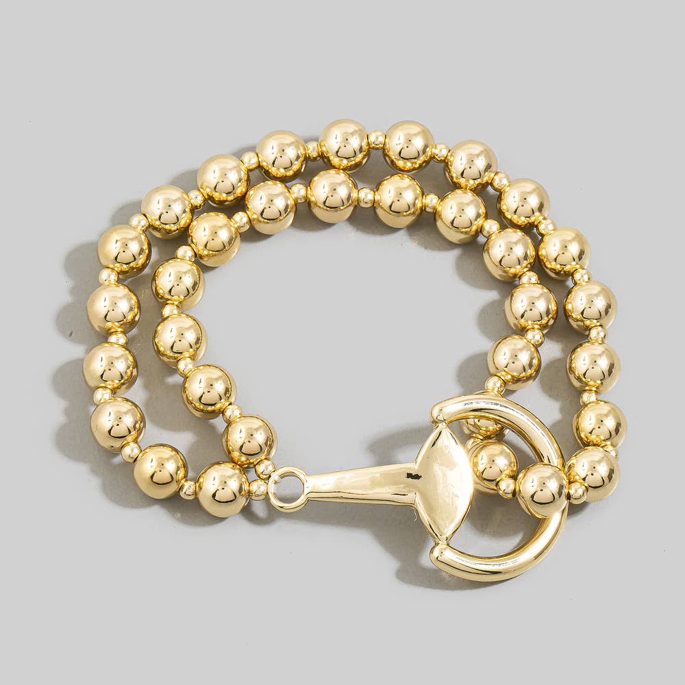 Double Strand Gold Bead Toggle Ring Bracelet