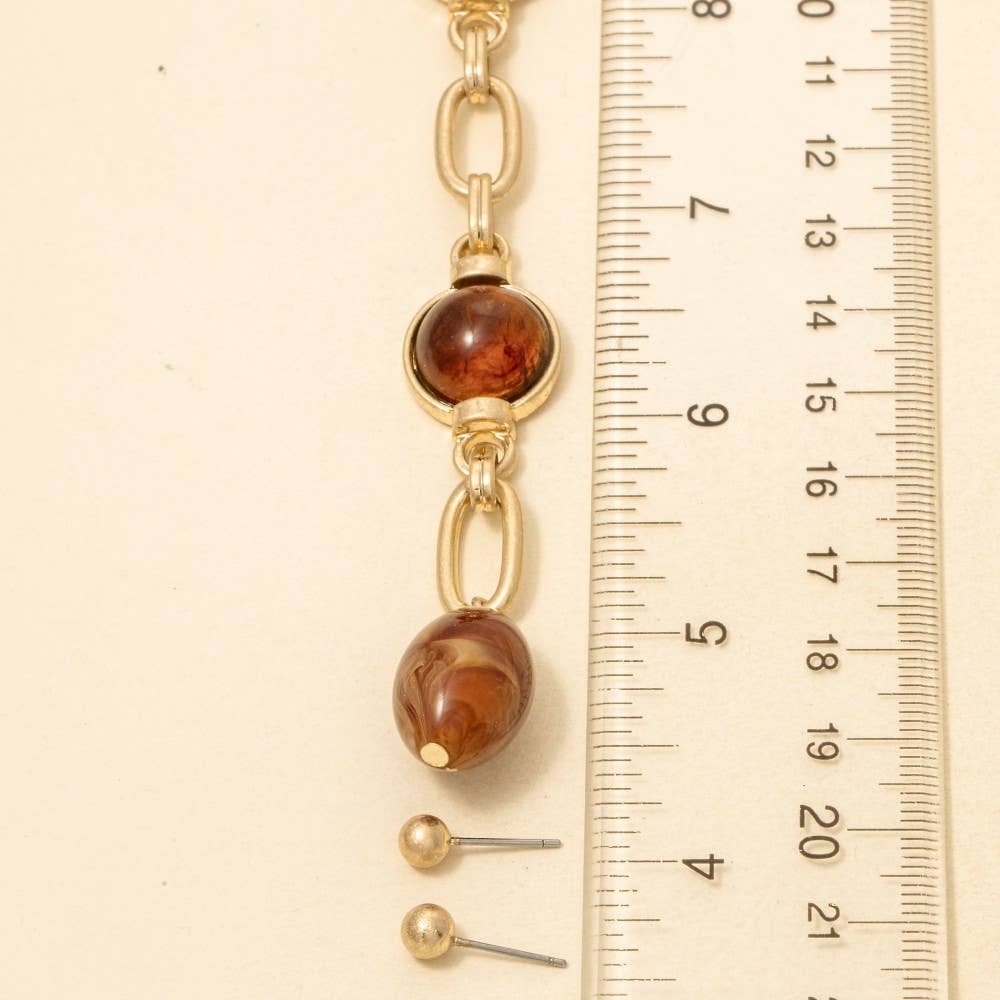 Dome Station Studs Oval Chain Necklace Set