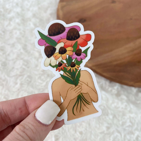 Woman Holding Flowers Sticker