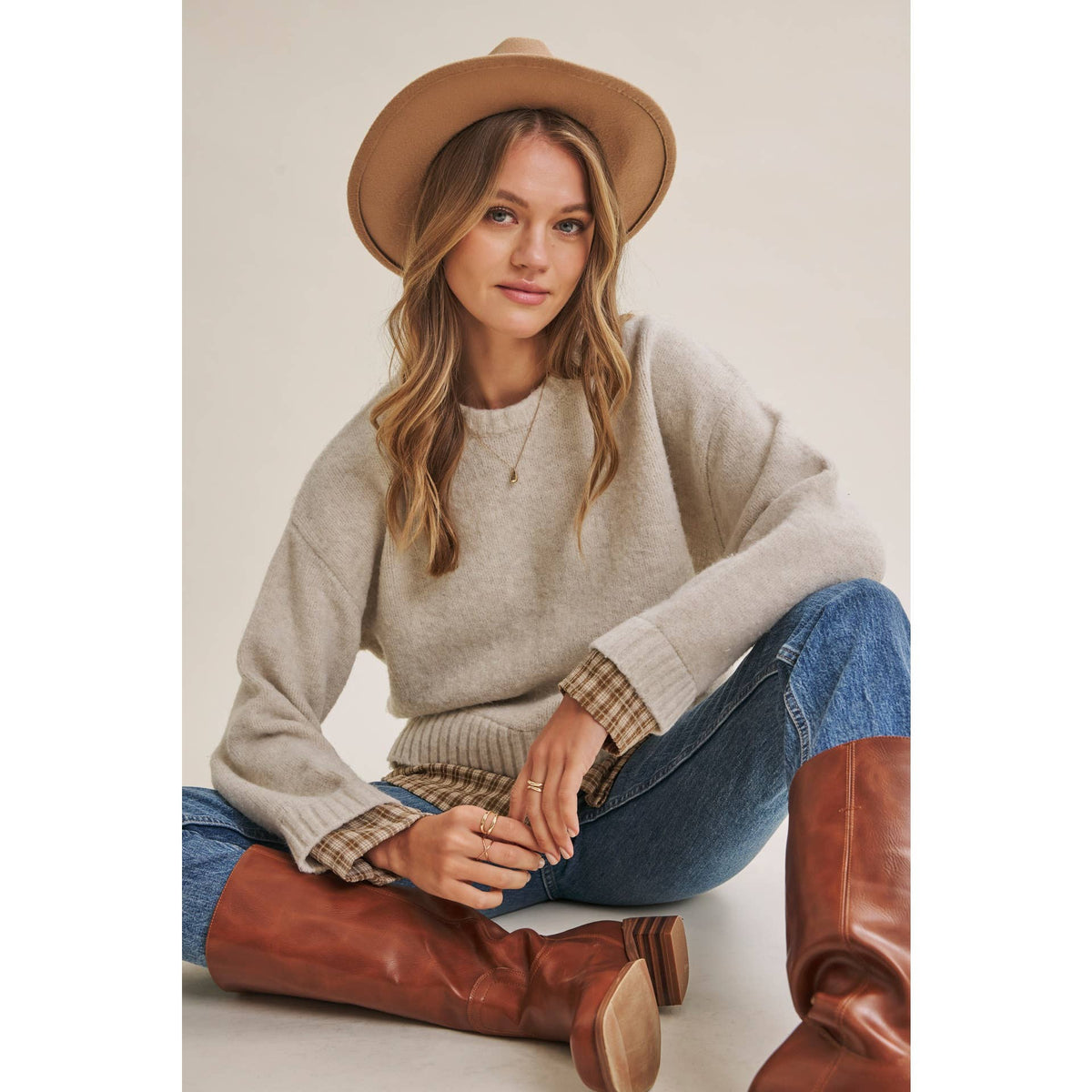 Country Road plaid hem sweater