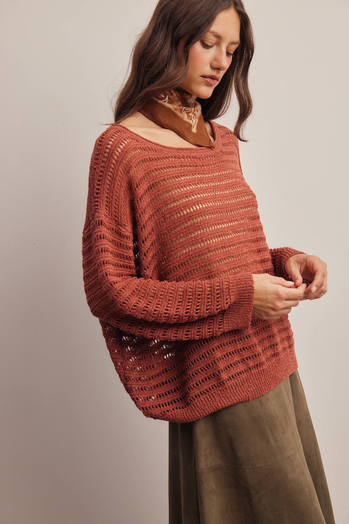 Open-Knit Stripe Sweater Top