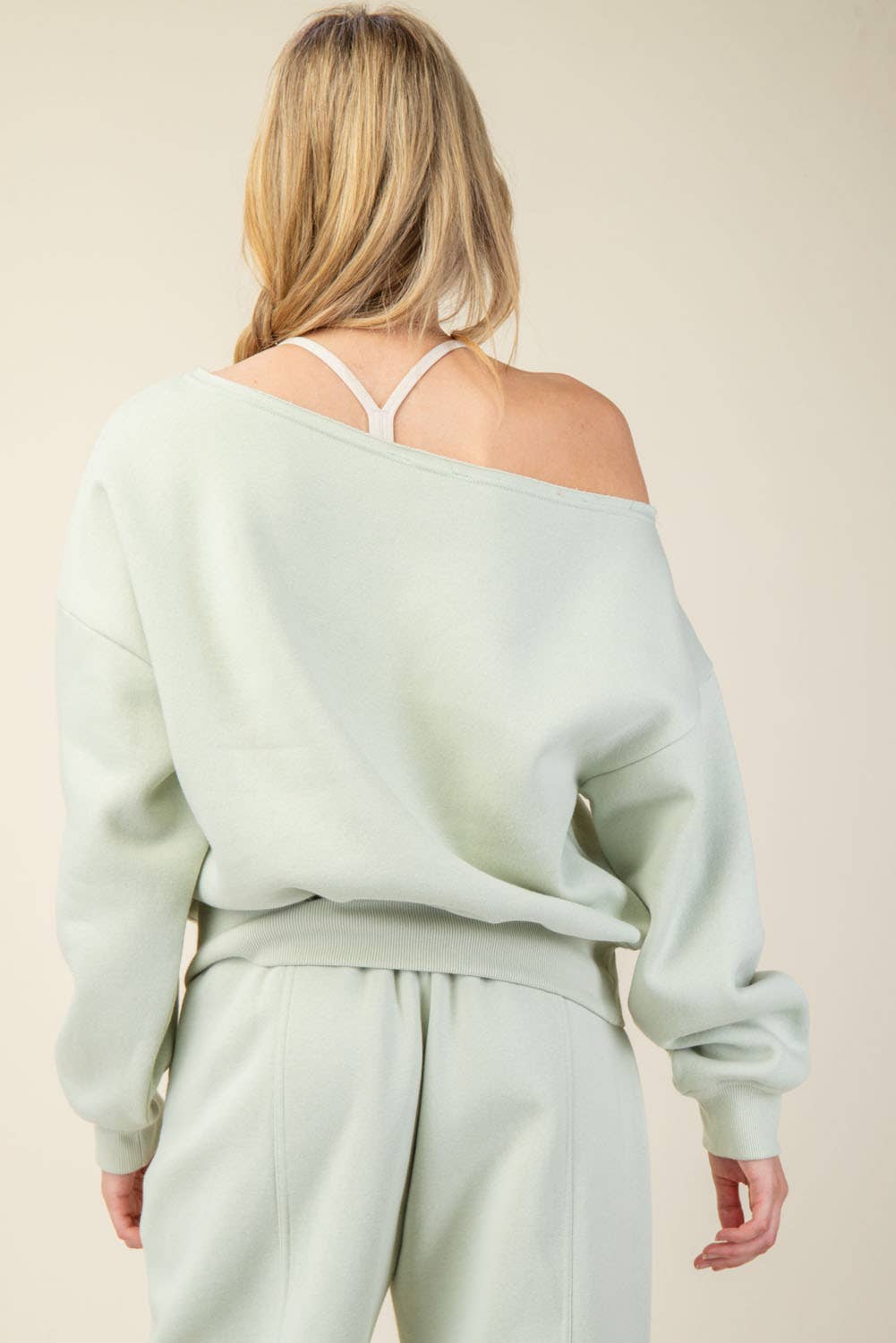 FRENCH TERRY FLEECE OFF SHOULDER TOP