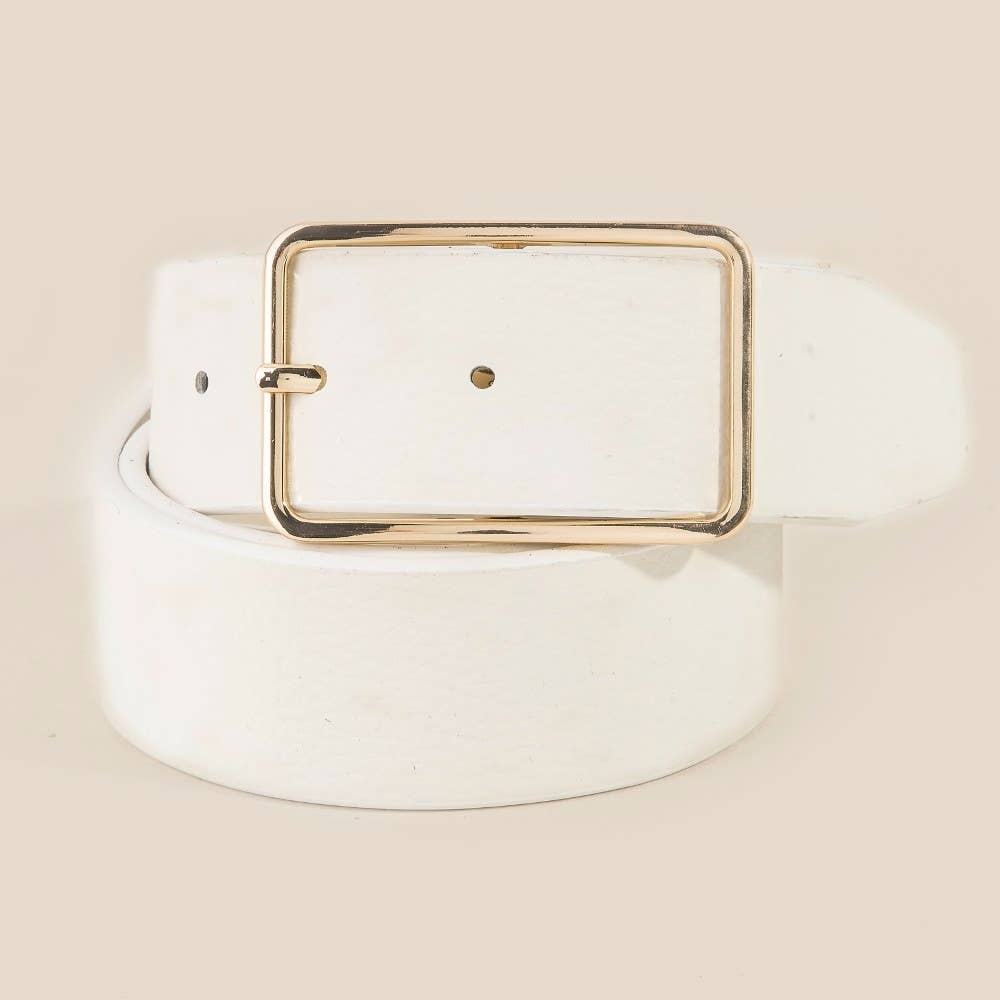 Wide Vegan Leather Belt With Square Buckle