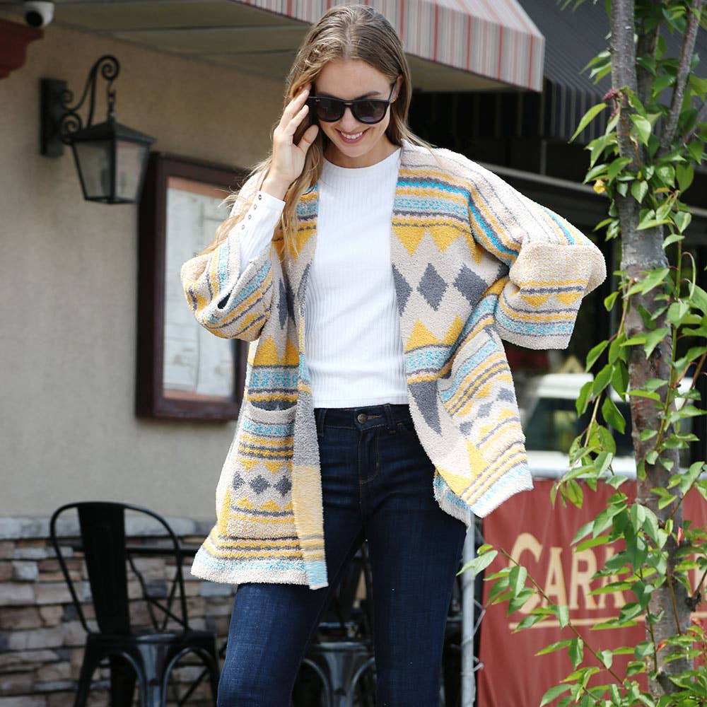 Tribal Patterned Front Pockets Cardigan