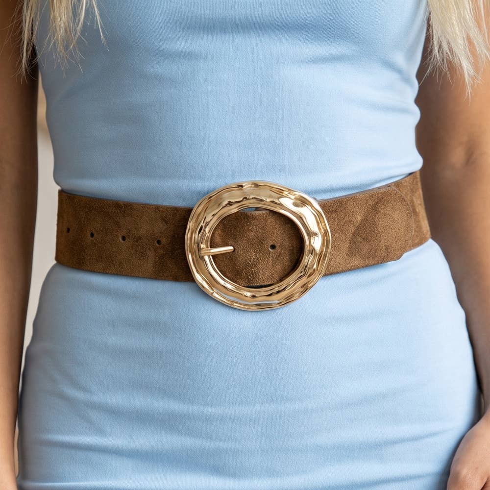 Suede Hammered Round Buckle Belt