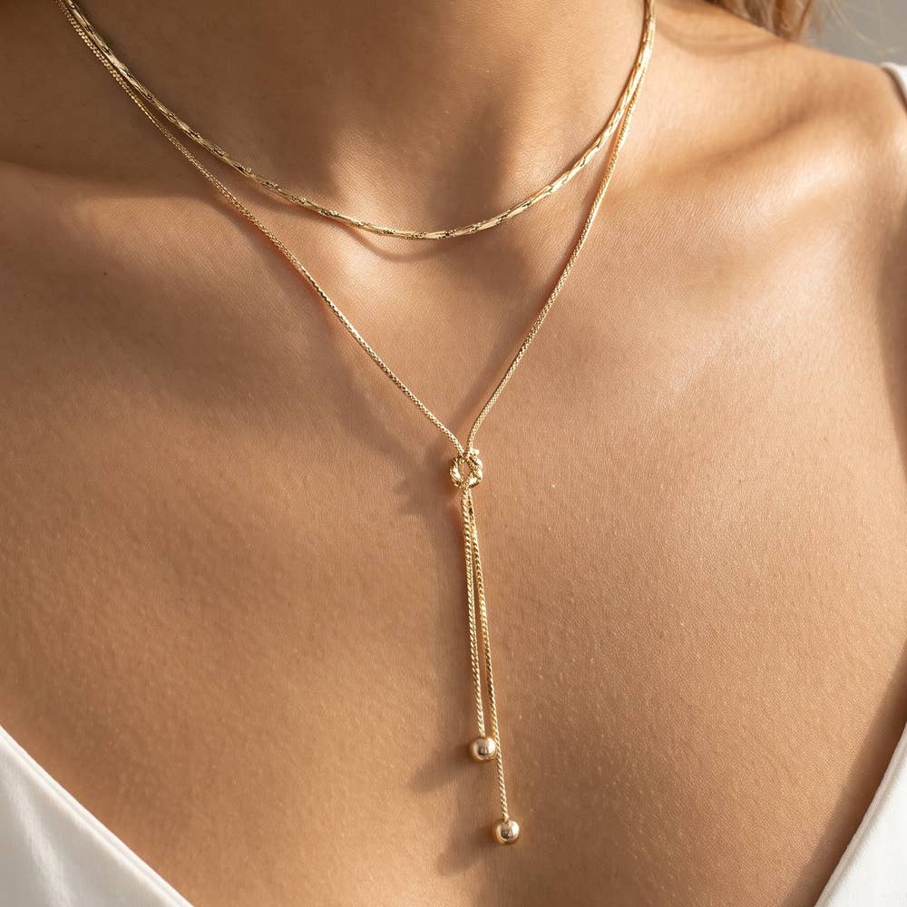 Dainty Double Layer Lariat Drop Necklace