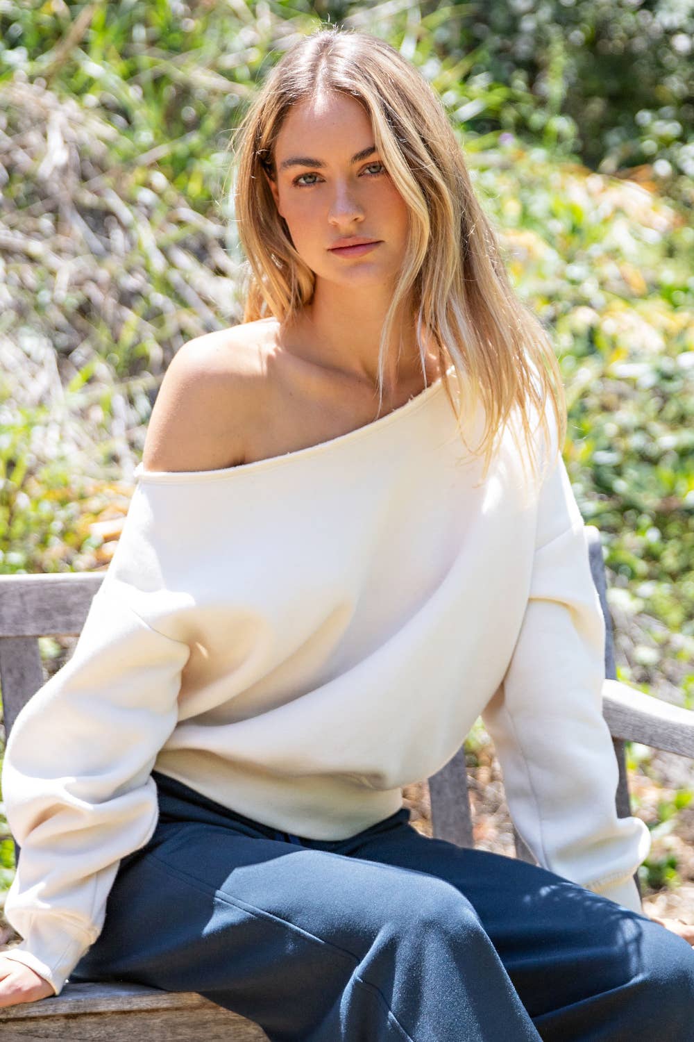 FRENCH TERRY FLEECE OFF SHOULDER TOP