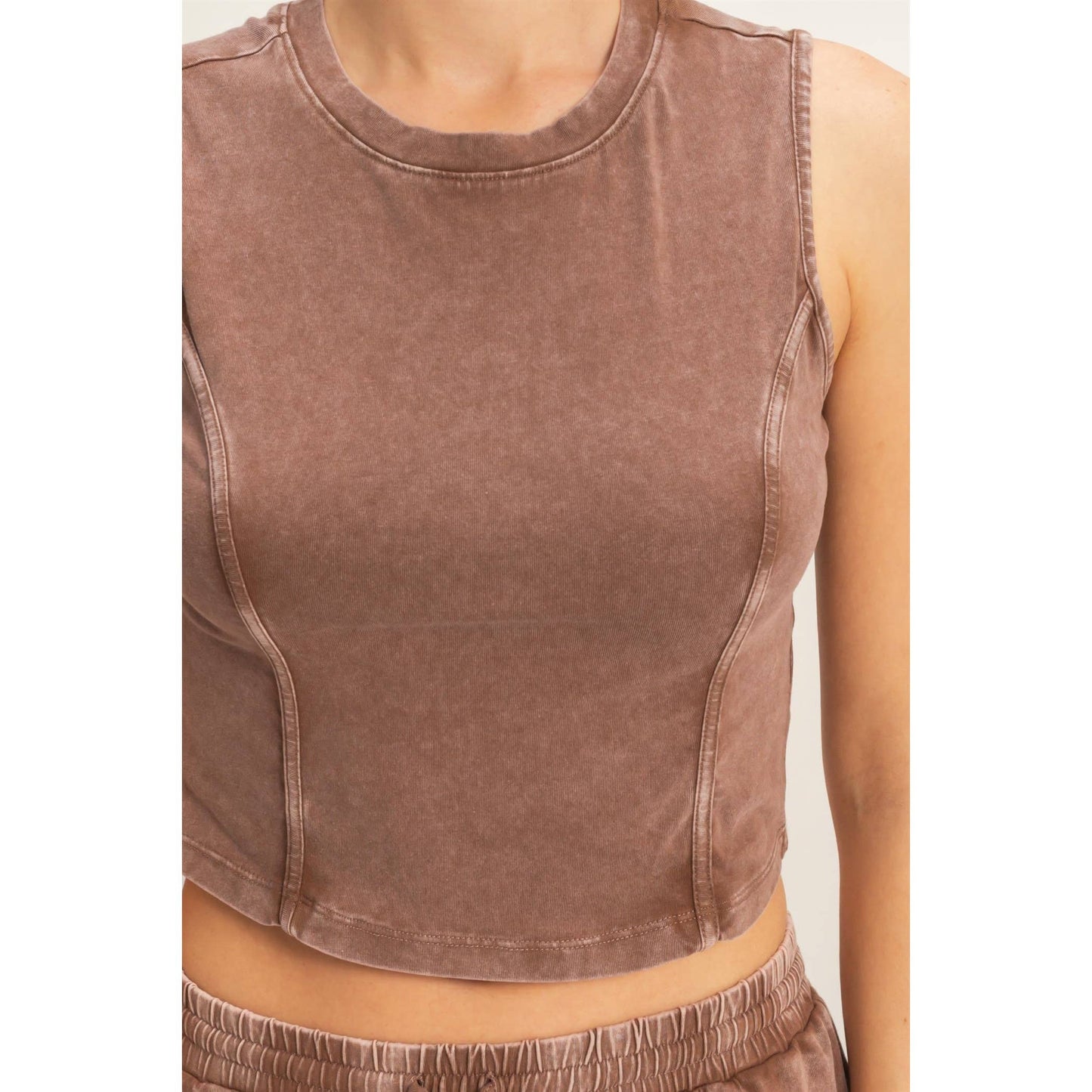 Mineral Washed Sleeveless Top & Wide Leg Pants Set