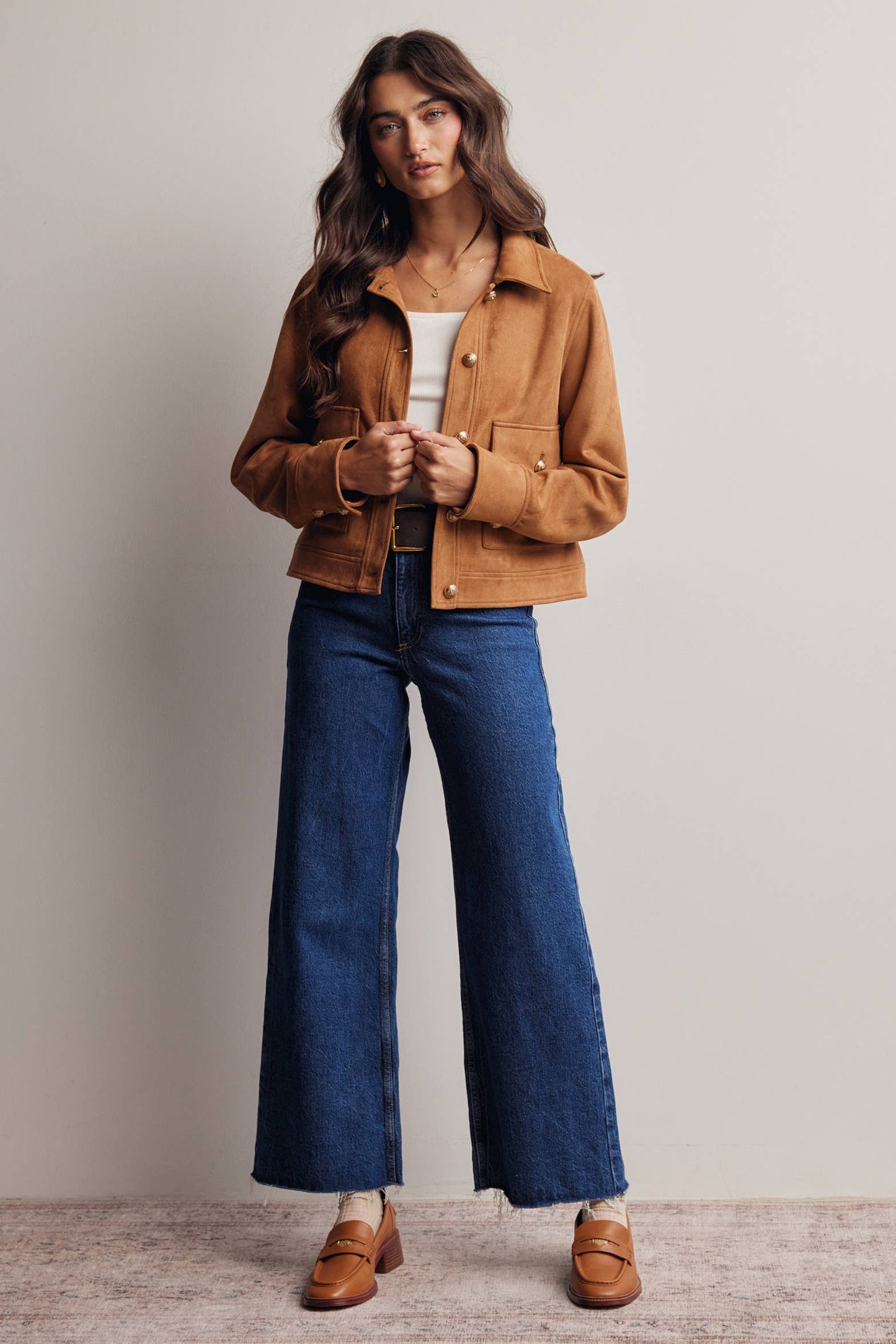 Lined Stretch Suede Utility Jacket FJ0014