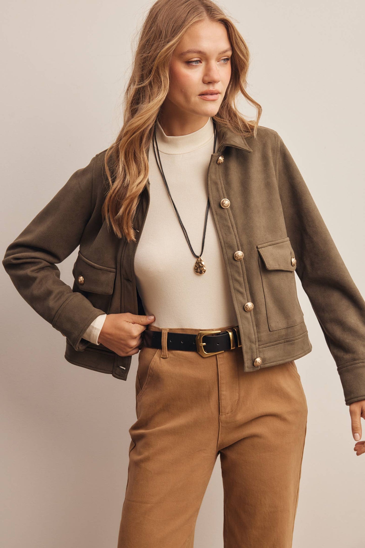Lined Stretch Suede Utility Jacket FJ0014